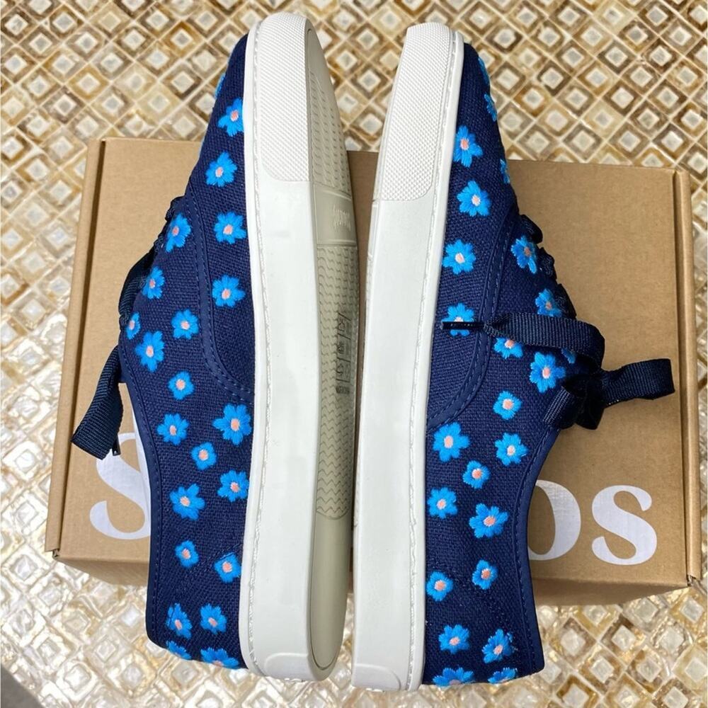 Soludos Low Top Sneakers Floral Embroidery Organic Cotton Navy Blue 7M New - Picture 7 of 15